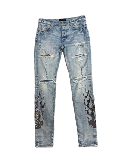 Amiri Jeans Bandana Flame Clay Indigo (PREOWNED)
