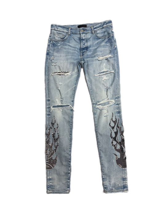 Amiri Jeans Bandana Flame Clay Indigo (PREOWNED)