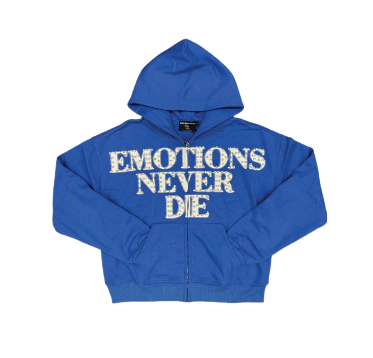 Mixed Emotion End Rhinestone Zip-Up Blue