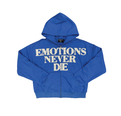 Mixed Emotion End Rhinestone Zip-Up Blue