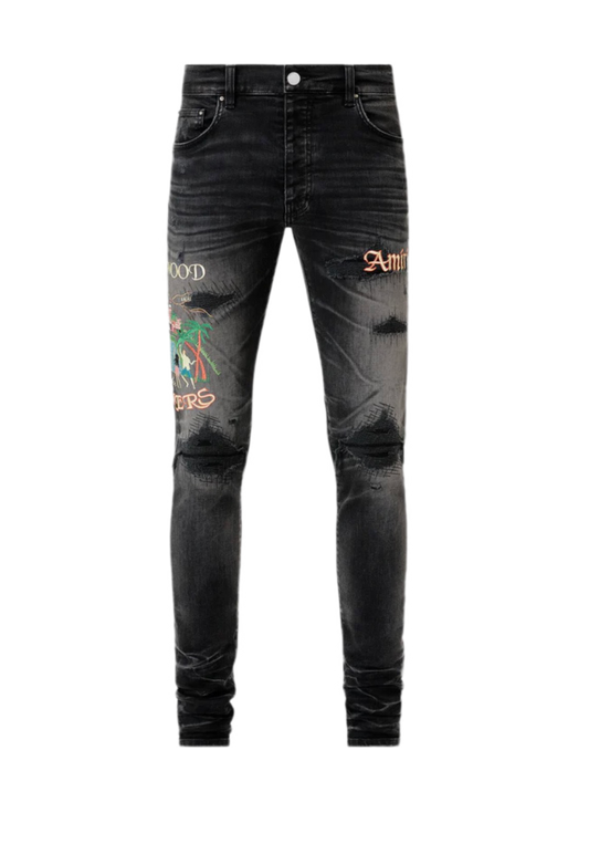 Amiri Jeans Embroidered Sinners Faded Black