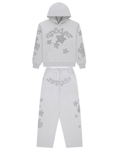 Sp5der Rhinestone Beluga Sweatsuit Heather Grey