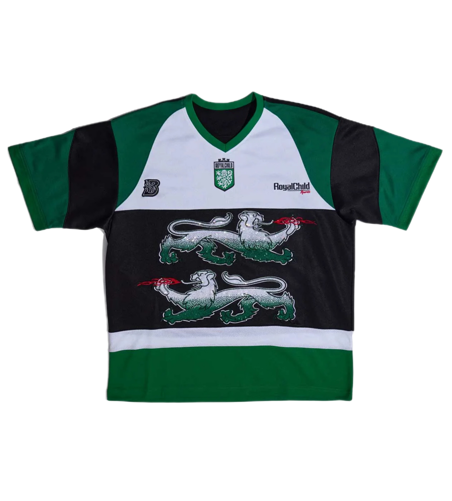 Birth Of Royal Child Double Lion Rhinestone Jersey Green