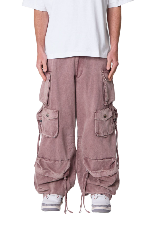 MNML Washed Barrel Cargo Pants Brick