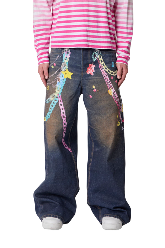 MNML Rave Chain Printed Jeans Blue