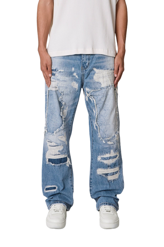 MNML Ultra Baggy Better Repaired Jeans Light Blue