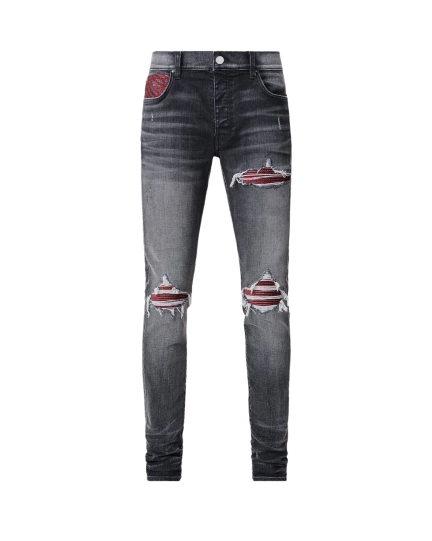 Amiri Jeans MX1 Lurex Red Patch Rain Grey