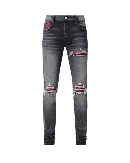 Amiri Jeans MX1 Lurex Red Patch Rain Grey