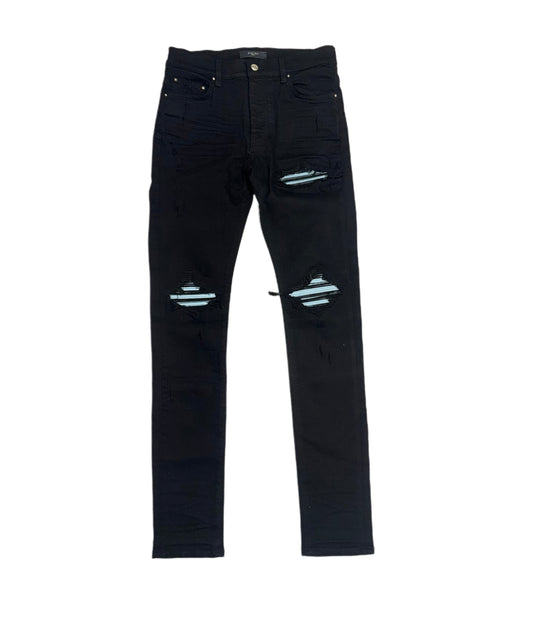 Amiri Jeans MX1 Ultrasuede Baby Blue Patch Black