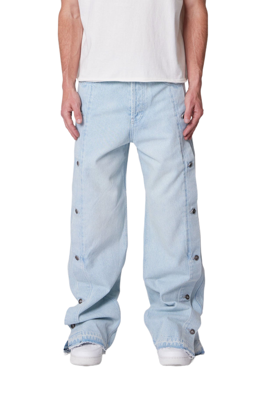 MNML Ultra Baggy Offset Button Jeans Light Blue