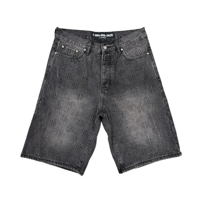 Lost Shadows Embossed Jean Shorts Black