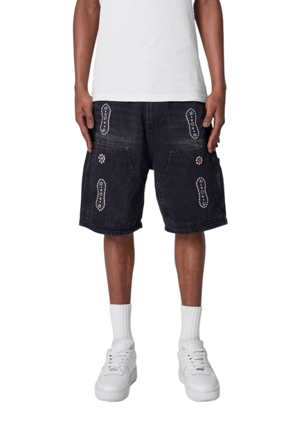 MNML Western Jewel Denim Shorts Black