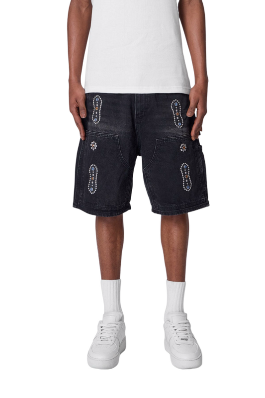 MNML Western Jewel Denim Shorts Black