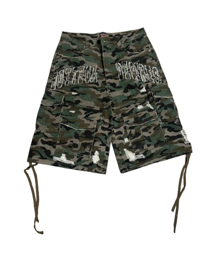 Bottega Desires Distressed Cargo Shorts Camo