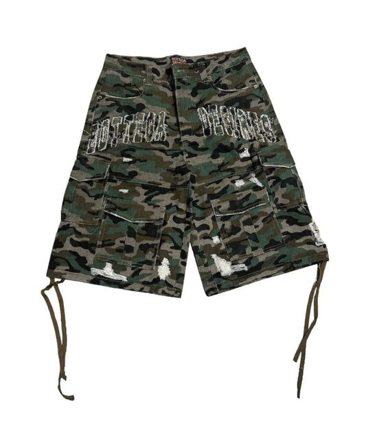 Bottega Desires Distressed Cargo Shorts Camo