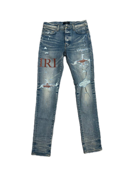 Amiri Jeans Stich Logo Blue Brown/Leather Patch