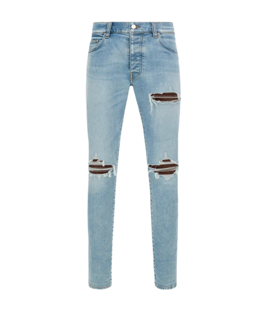 Amiri Jeans MX1 Croc Leather Patch Aged Indigo