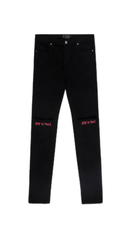 RTA Jeans Bryant Black Red Rest In Peace