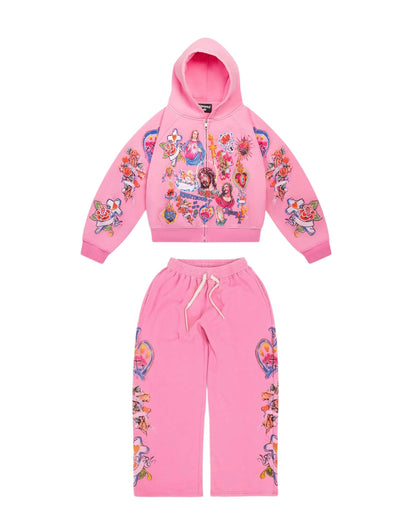 Righteous Risen King Cropped Sweatsuit Pink