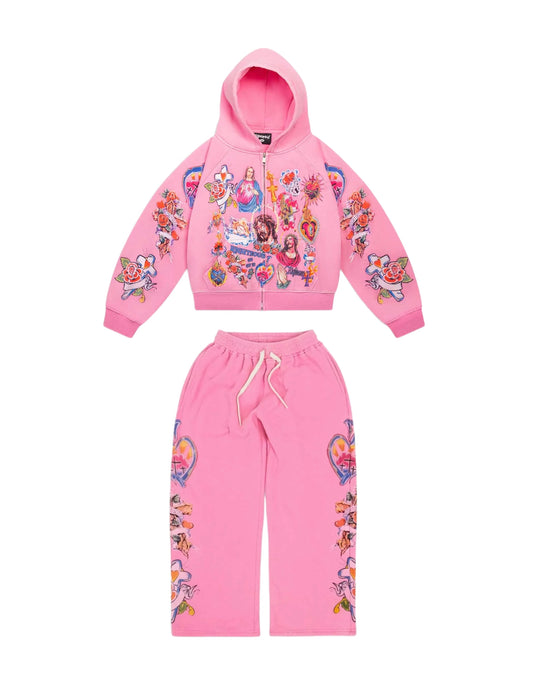 Righteous Risen King Cropped Sweatsuit Pink