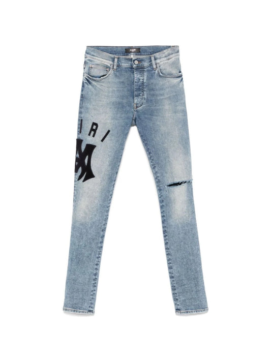 Amiri Jeans Suede Applique Logo True Indigo