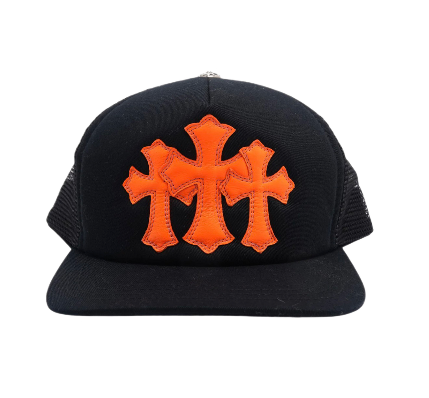 Chrome Hearts Cemetery Cross Orange Patch Trucker Hat Black