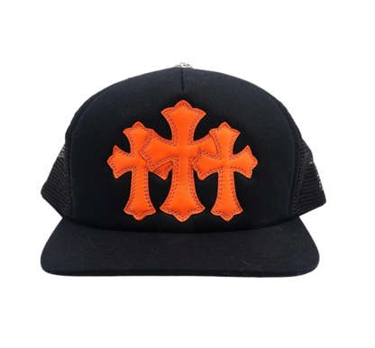 Chrome Hearts Cemetery Cross Orange Patch Trucker Hat Black