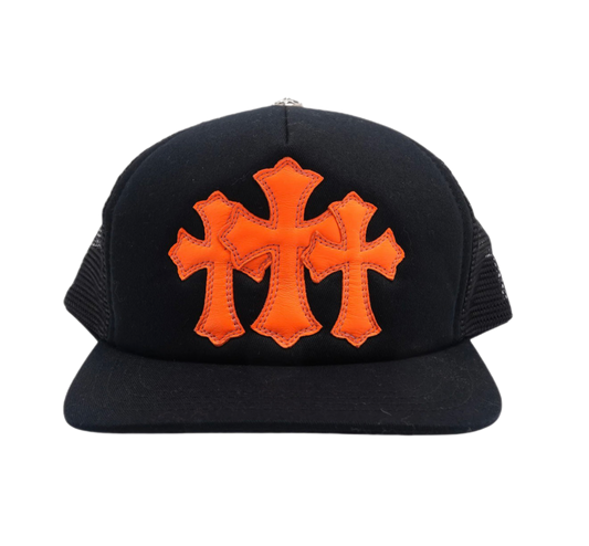 Chrome Hearts Cemetery Cross Orange Patch Trucker Hat Black