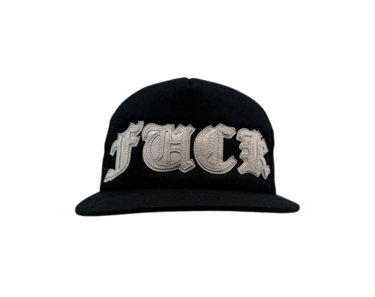 Chrome Hearts Fuck White Leather Patch Trucker Hat Black