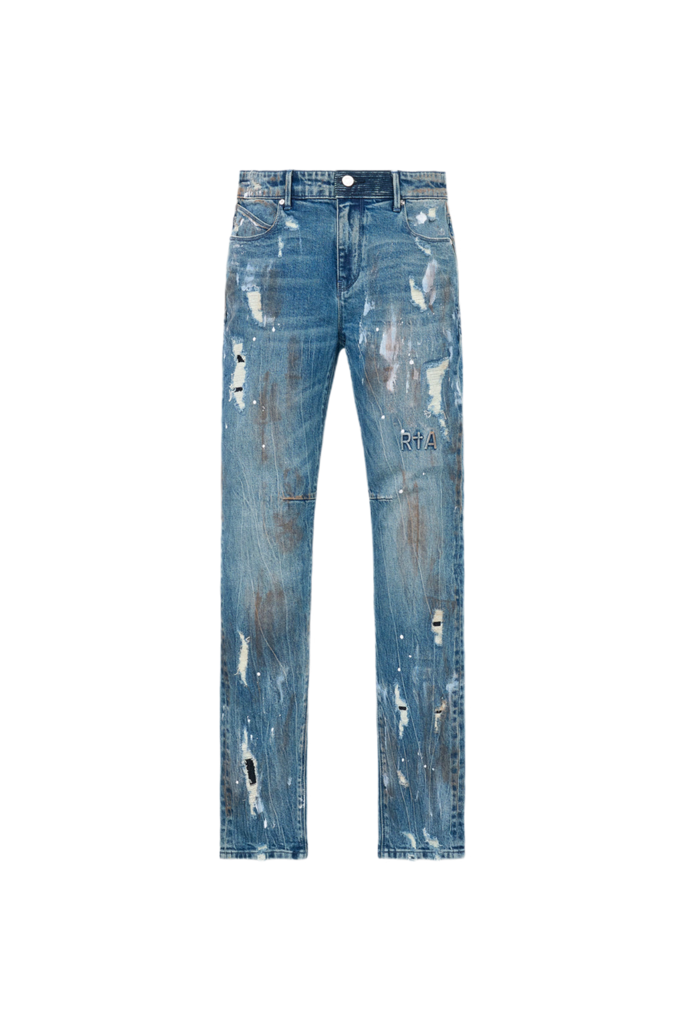 RTA Jeans Clayton Distressed Paint Glitch Blue
