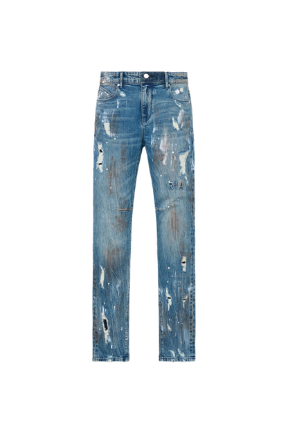 RTA Jeans Clayton Distressed Paint Glitch Blue