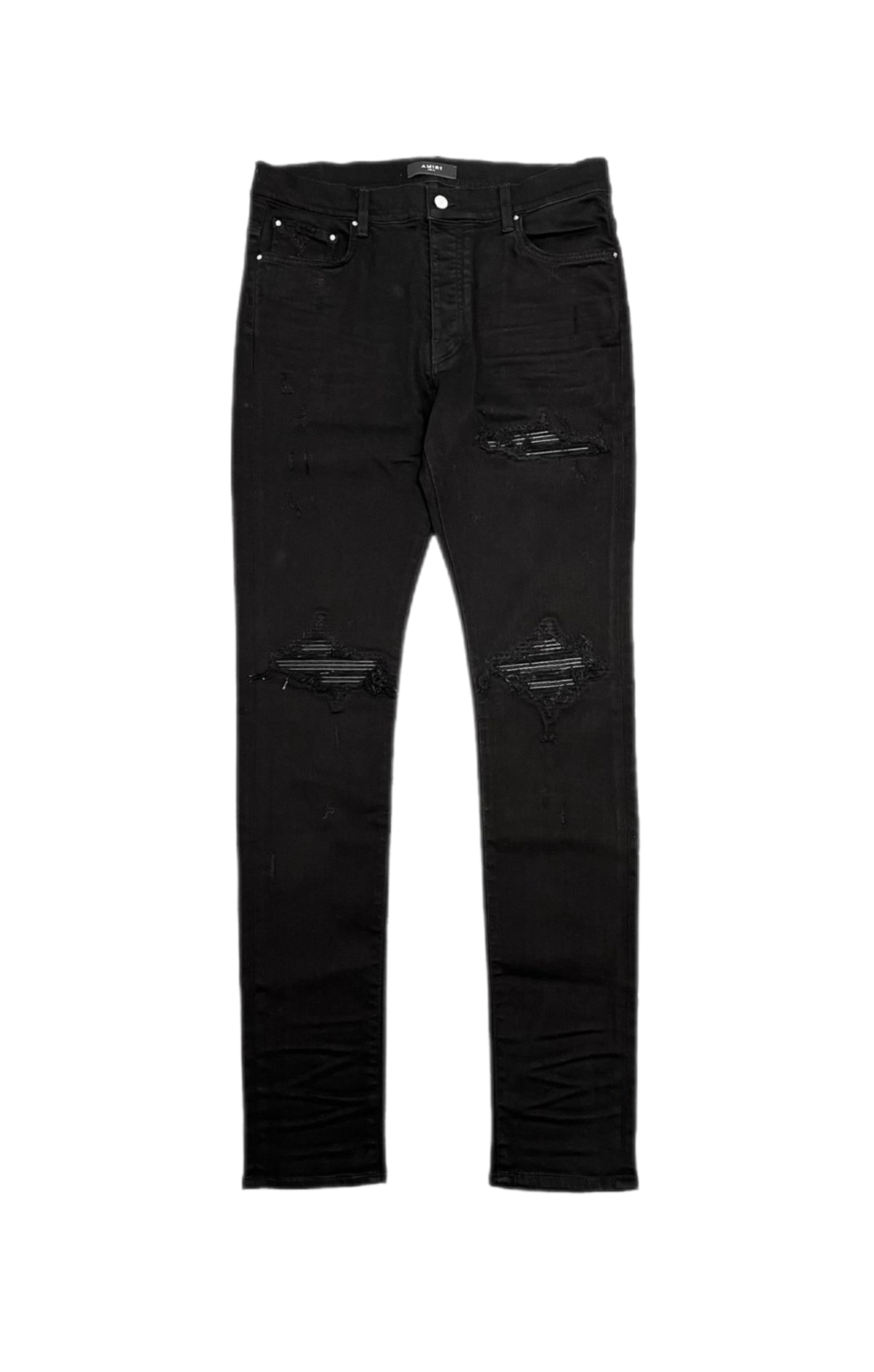 Amiri Jeans MX1 Black On Black Leather Patch