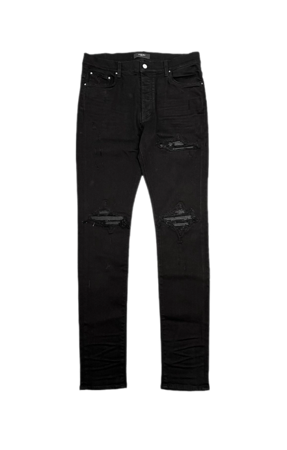 Amiri Jeans MX1 Black On Black Leather Patch