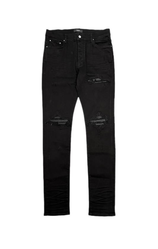 Amiri Jeans MX1 Black On Black Leather Patch