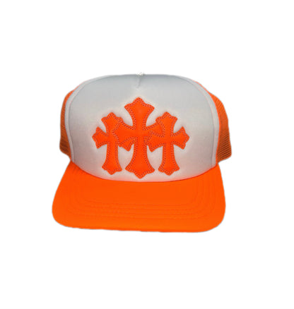 Chrome Hearts Cemetery Cross Patch Trucker Hat Neon Orange