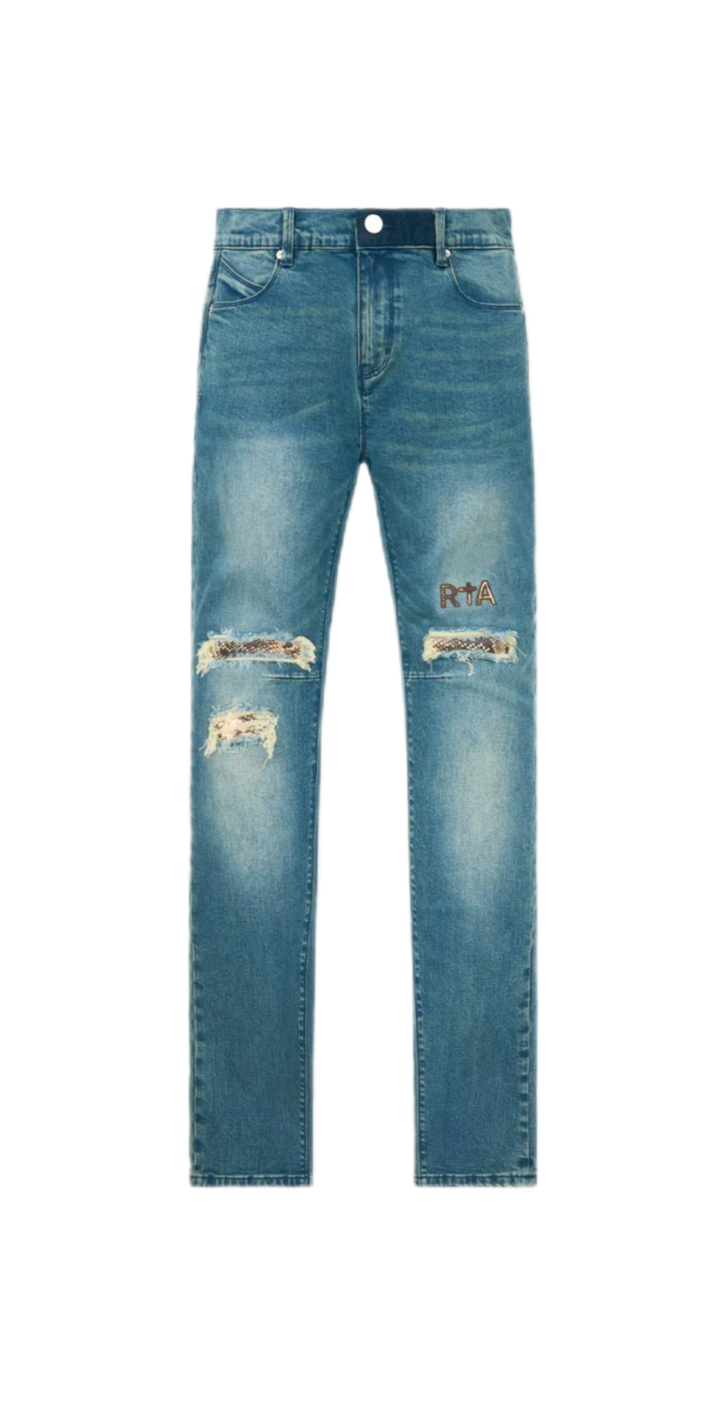 RTA Jeans Bryant Blue Distressed Snake