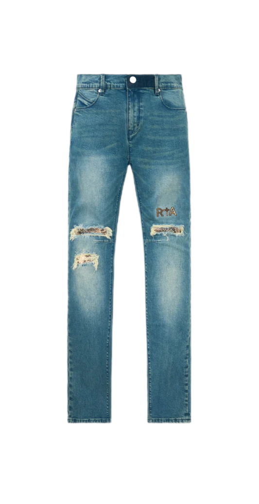 RTA Jeans Bryant Blue Distressed Snake