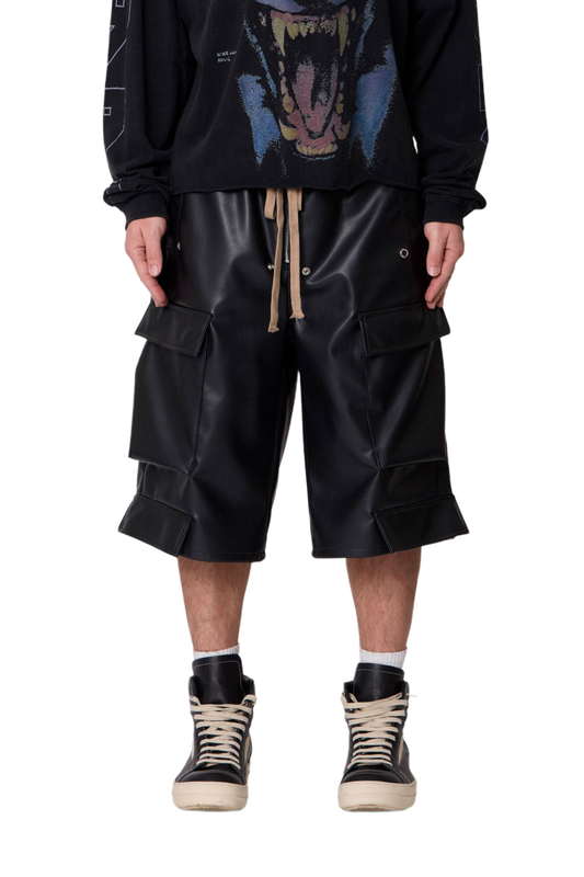 MNML Leather Rave Cargo Shorts Black
