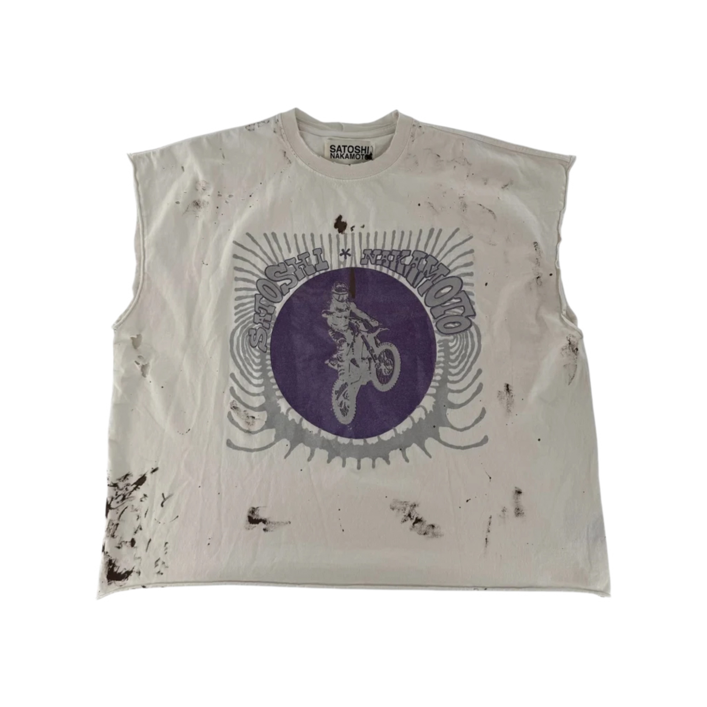Satoshi Nakamoto Globe Of Death T-Shirt Cutoff White