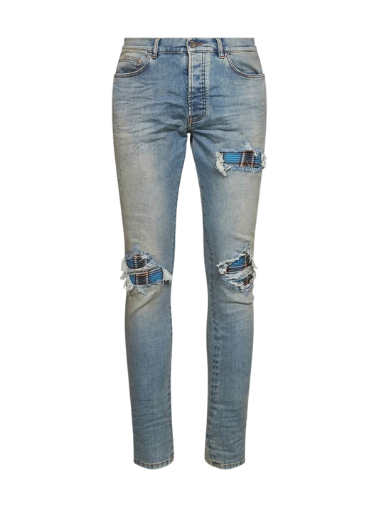 Amiri Jeans MX1 Flannel Blue/Brown Patch Medium Indigo