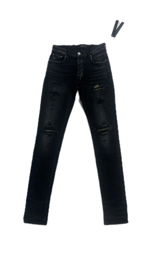 Amiri Jeans MX1 Leather Camo Patch Black
