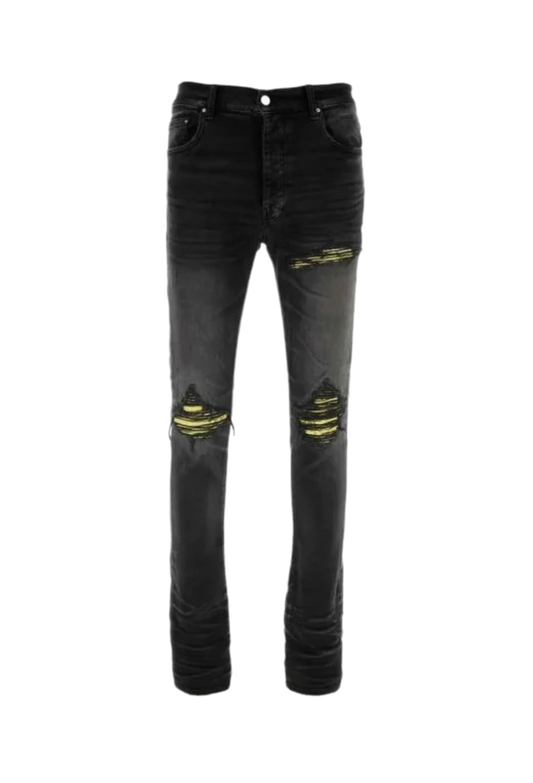 Amiri Jeans MX1 International Yellow Patch Faded Black