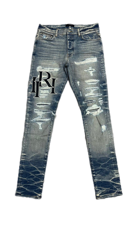 Amiri Jeans Staggered Logo Vintage Indigo