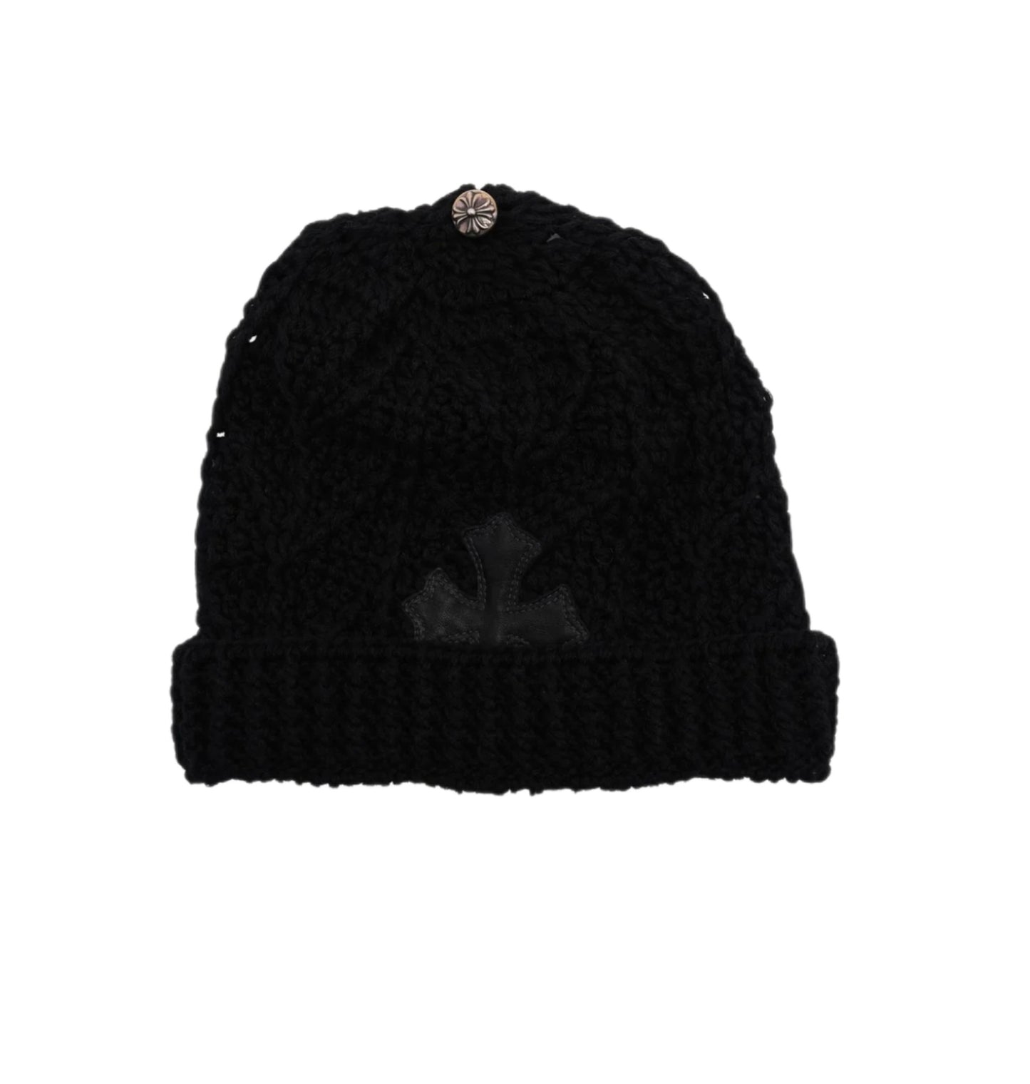 Chrome Hearts Crochet Cashmere Cross Patch Beanie Black
