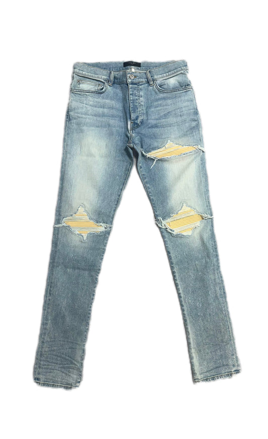 Amiri Jeans Blue MX1 Ultrasuede Yellow Patch