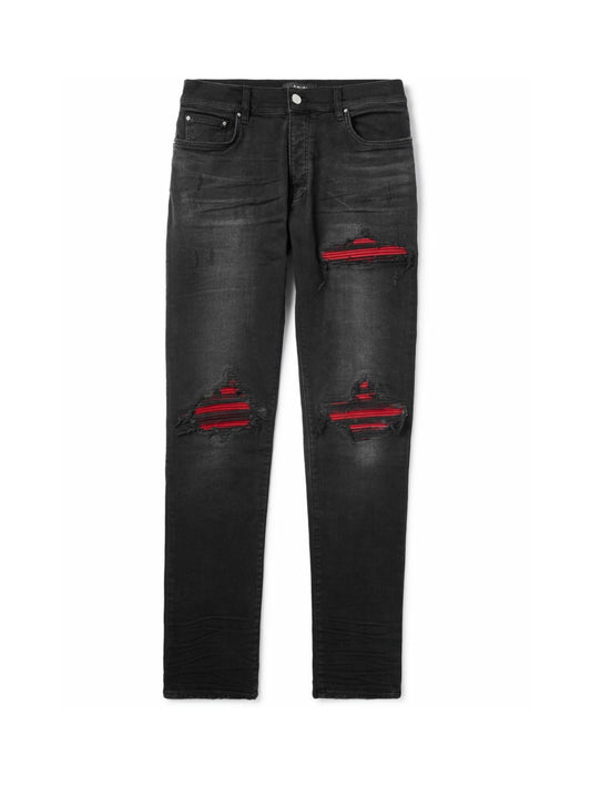 Amiri Jeans Black MX1 Ultrasuede Red Patch