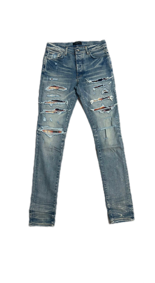 Amiri Jeans Plaid Thrasher Clay Indigo