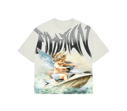 Mixed Emotion Rhinestone Jetski T-Shirt Cream