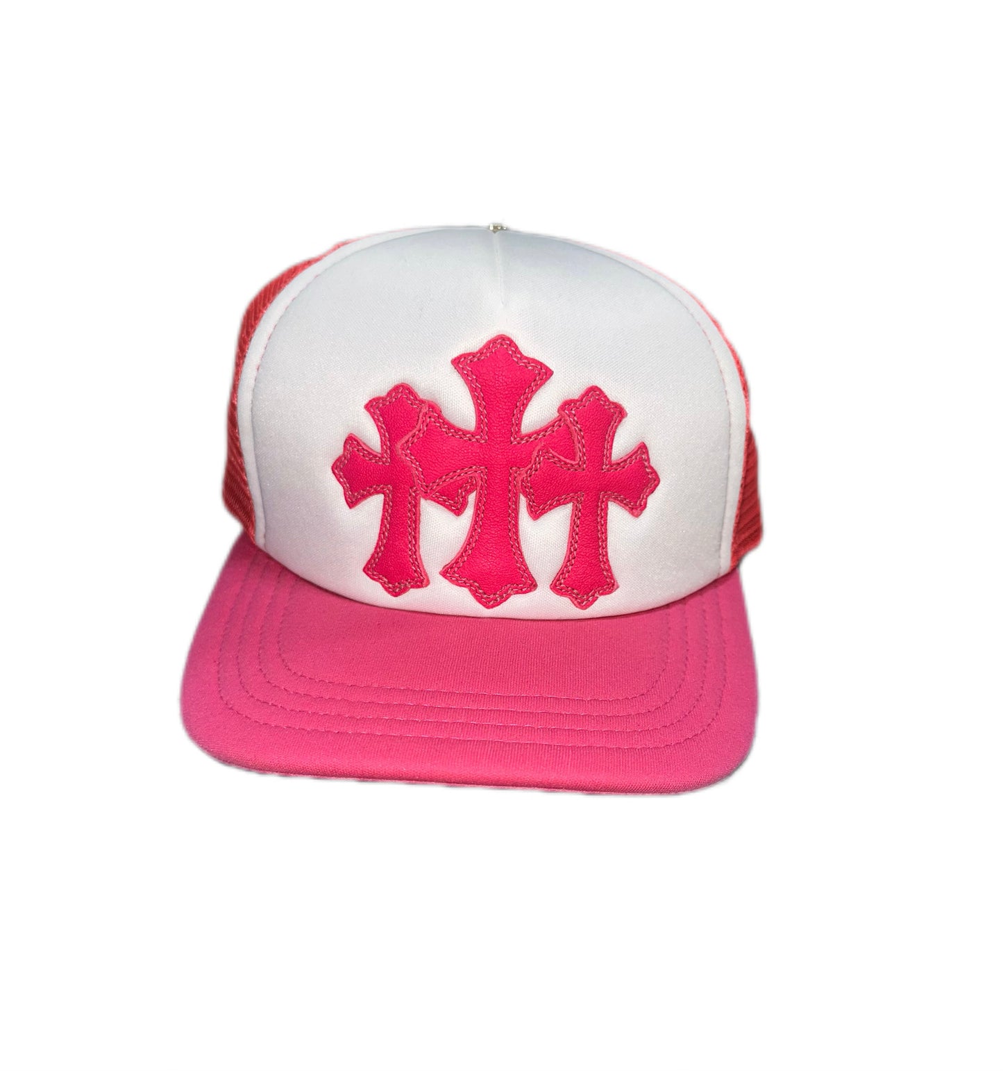 Chrome Hearts Cemetery Cross Patch Trucker Hat Pink