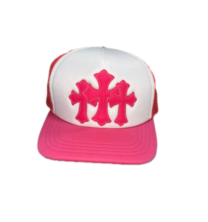 Chrome Hearts Cemetery Cross Patch Trucker Hat Pink